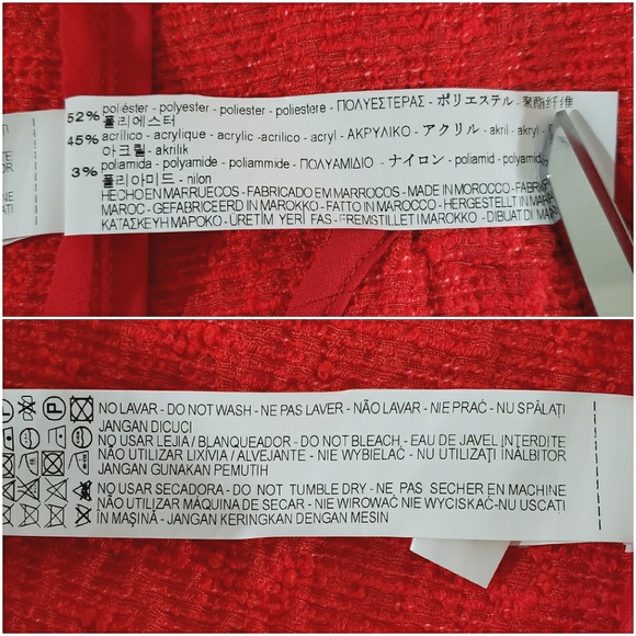 VGUC Zara Jacquard Herringbone Buttoned Mid Length Coat Red Size Large - Picture 12 of 16